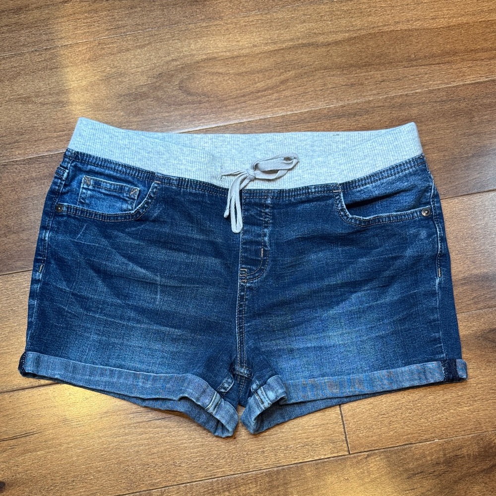 Justice Blue Denim Shorts with Light Gray Knit Waistband